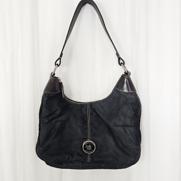 Dooney & Bourke Wayfarer vintage black nylon brown leather shoulder hobo bag - Picture 1 of 15